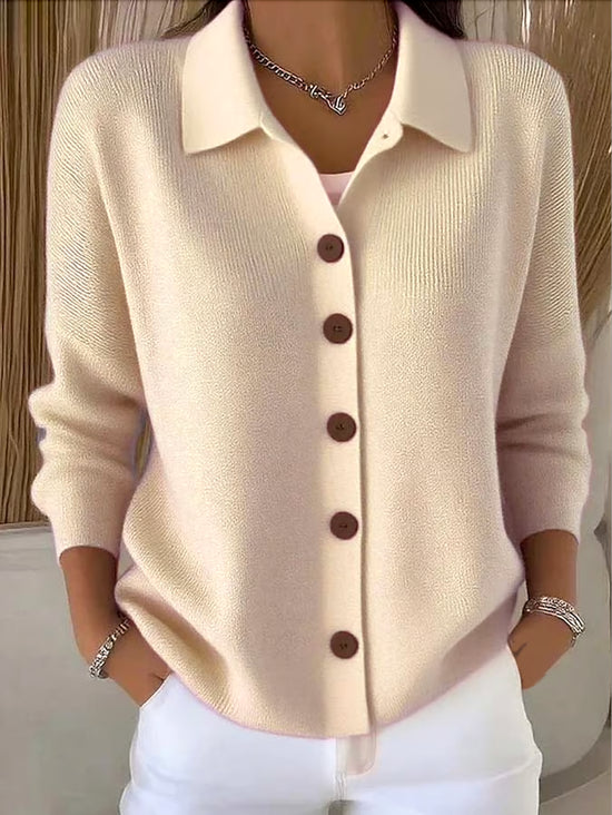 Doriynn | Women's Cozy Ribbed Knit Cardigan with Collared Button Front — 1