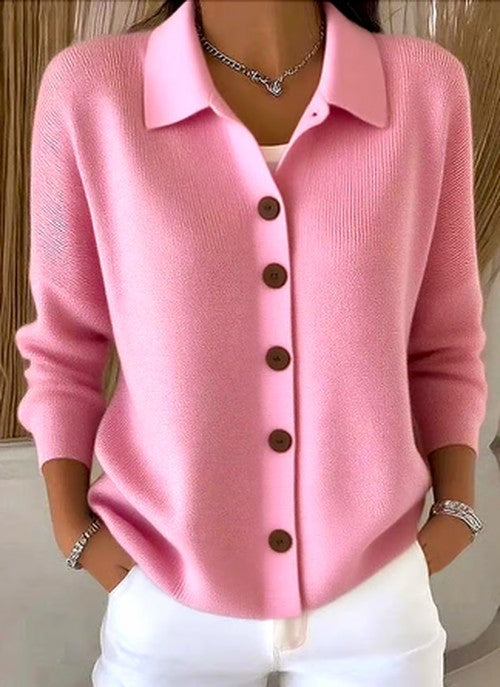 Doriynn | Women's Cozy Ribbed Knit Cardigan with Collared Button Front — 2