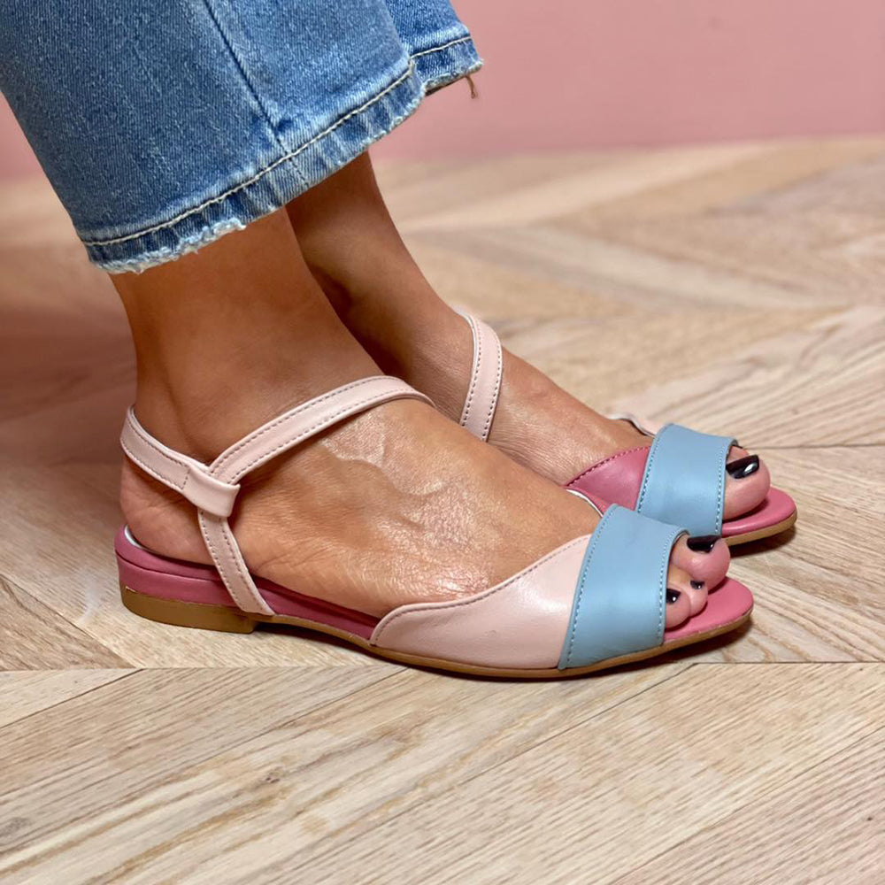 Casual colour block sandals for women shown on a plain background.
