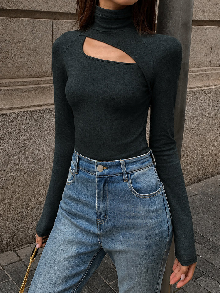 Elocine | Women's Turtleneck Sweater Slim Fit Long Sleeve Cut Out Layering