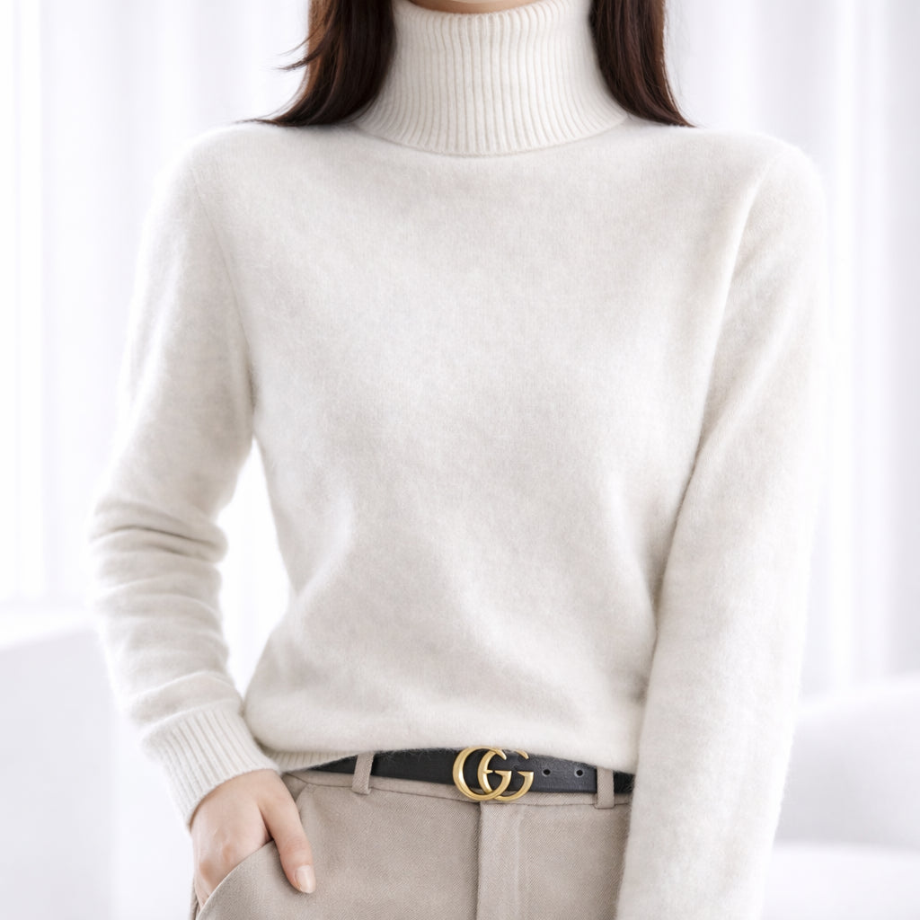 Elowanne | Women's Cozy Ribbed Turtleneck Sweater — Beige