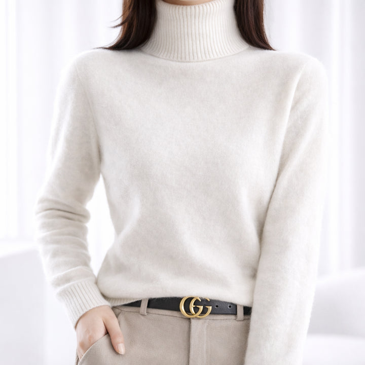 Elowanne | Women's Cozy Ribbed Turtleneck Sweater — Beige