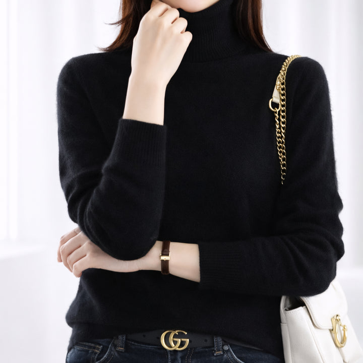 Elowanne | Women's Cozy Ribbed Turtleneck Sweater — Black