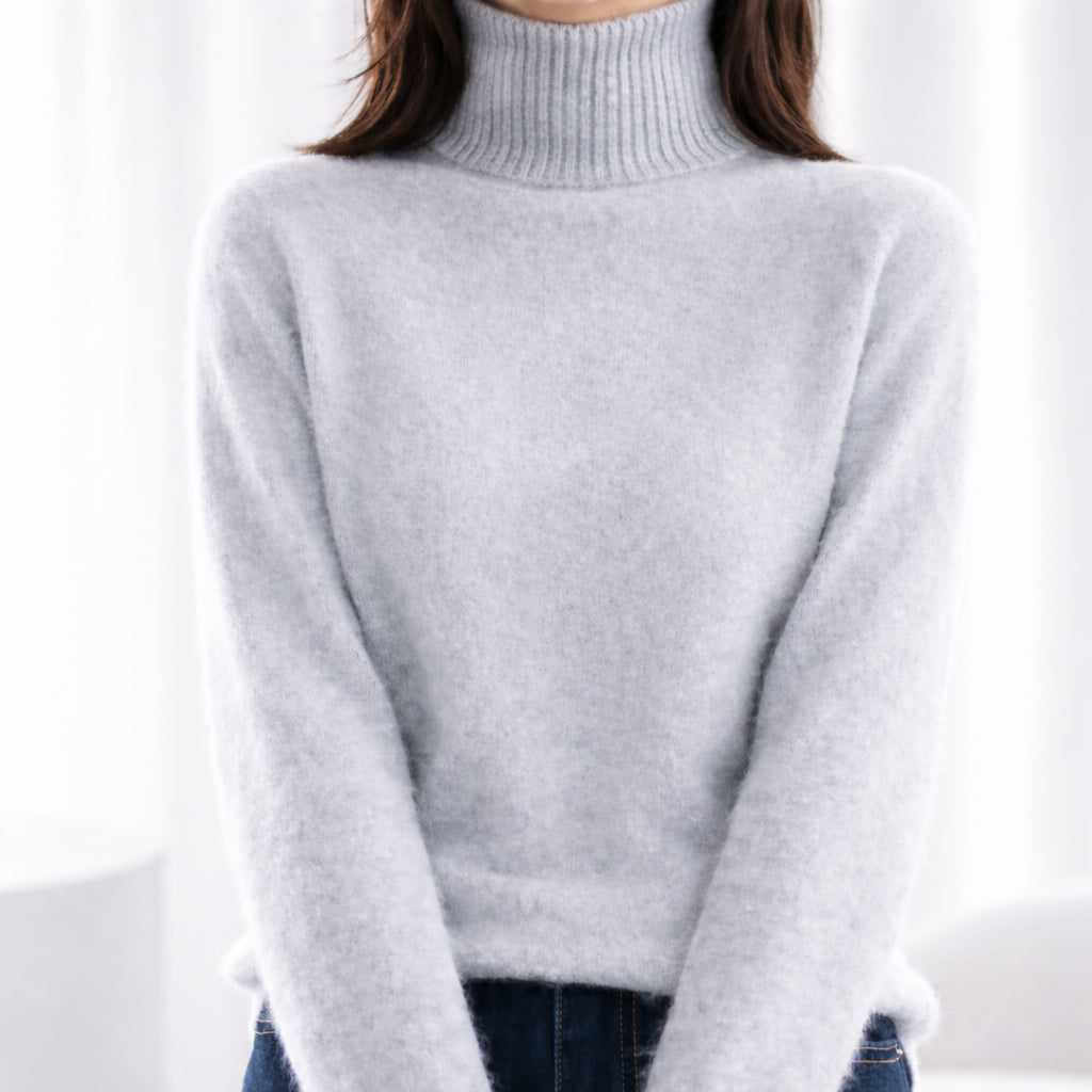Elowanne | Women's Cozy Ribbed Turtleneck Sweater — Grey