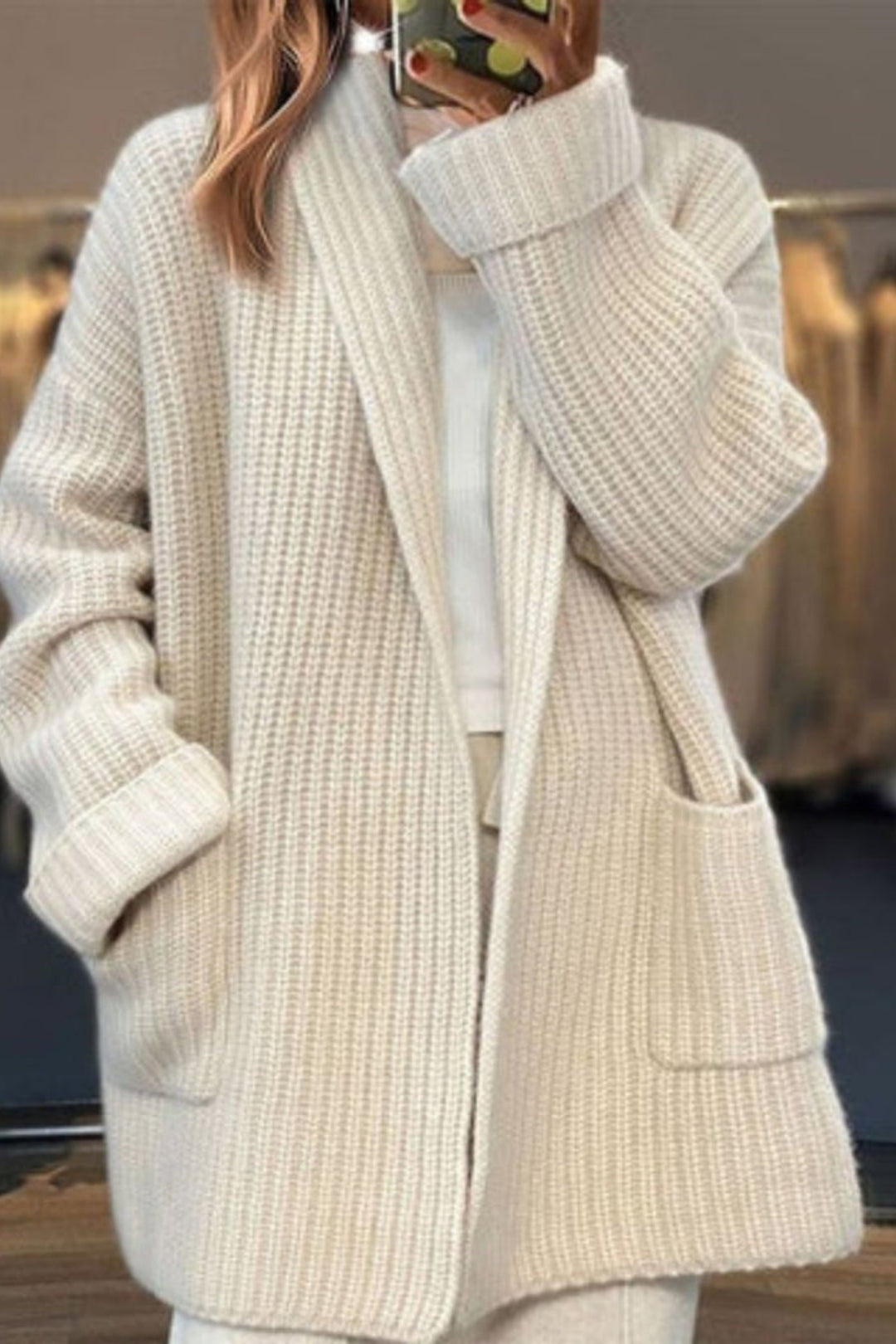 Elowmira | Oversized Open Front Ribbed Knit Cardigan