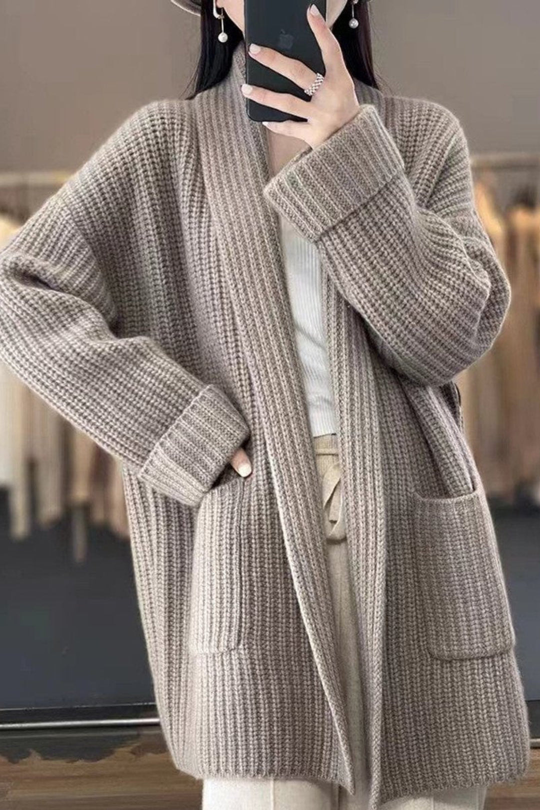 Elowmira | Oversized Open Front Ribbed Knit Cardigan