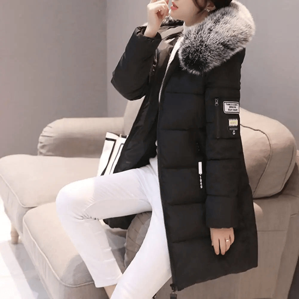 Elowora | Mid-Length Windproof Hooded Quilted Puffer Jacket
