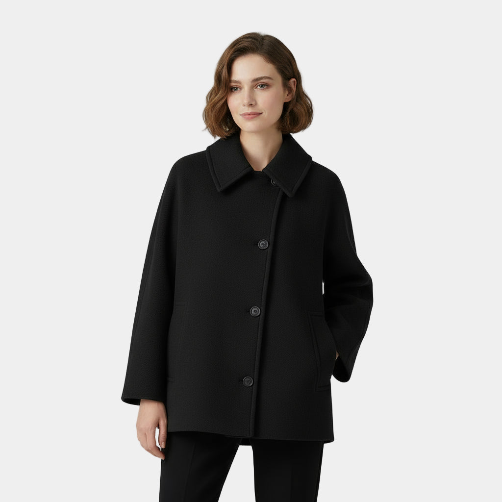 Emelinelise | Casual Stretch Collared Button Front Coat Tops