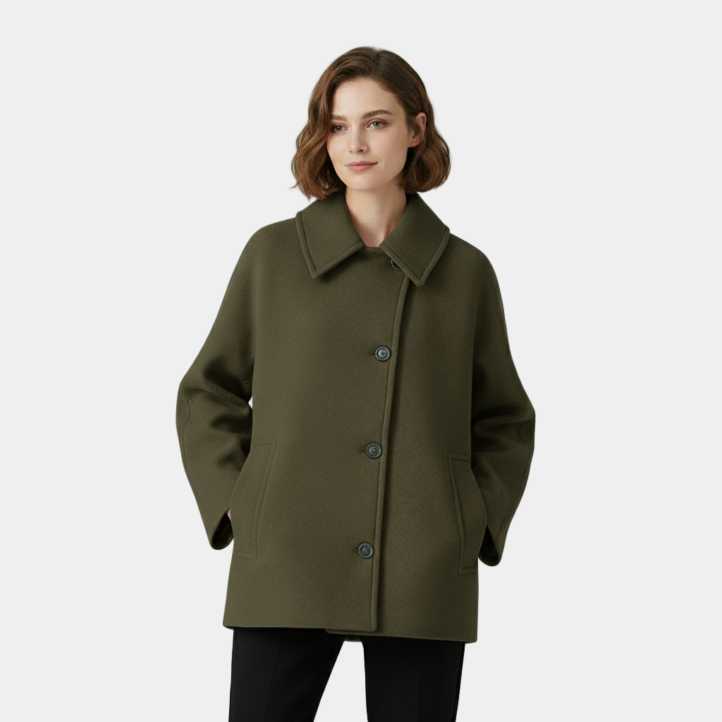 Emelinelise | Casual Stretch Collared Button Front Coat Tops