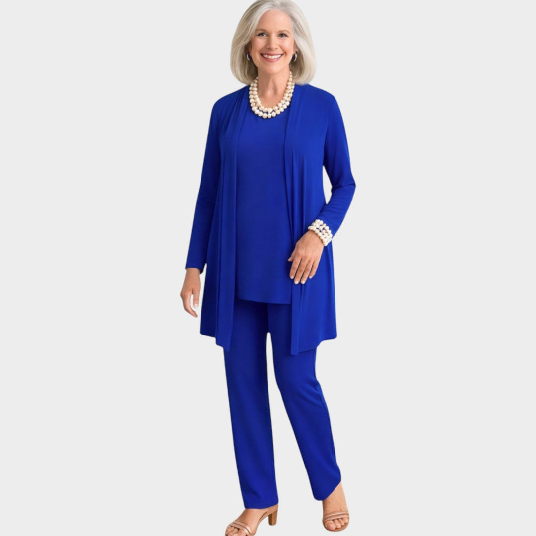 Emervanne | Women's Matching Suit Soft Knit Three Piece Set — Blue