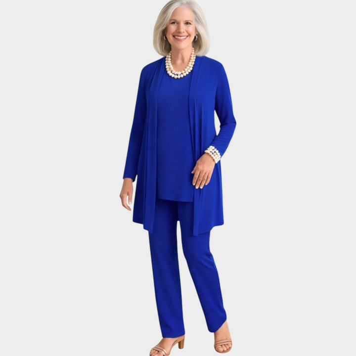 Emervanne | Women's Matching Suit Soft Knit Three Piece Set — Blue