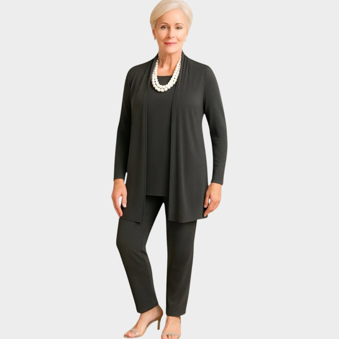 Emervanne | Women's Matching Suit Soft Knit Three Piece Set — Dark Gray
