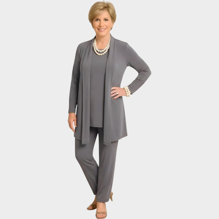 Emervanne | Women's Matching Suit Soft Knit Three Piece Set — Light Gray