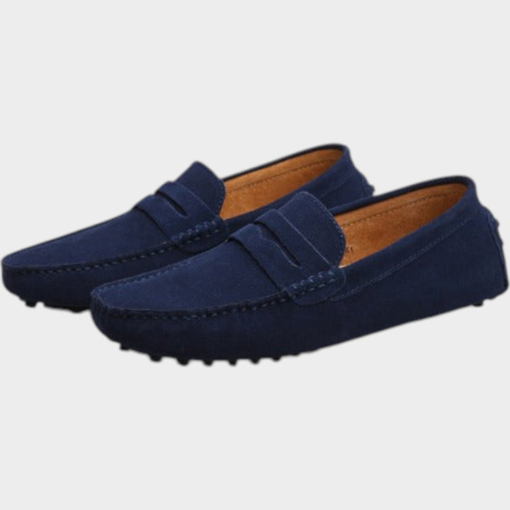 Esmestine | Women's Orthopedic Comfort Suede Penny Loafers Slip-On Design — Dark Blue