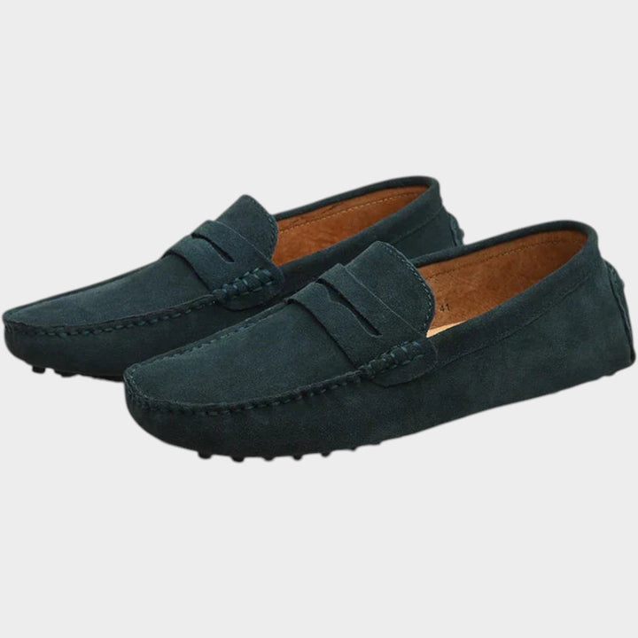 Esmestine | Women's Orthopedic Comfort Suede Penny Loafers Slip-On Design — Dark Green