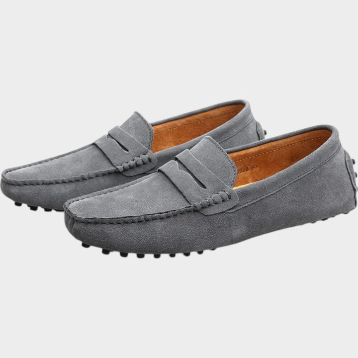 Esmestine | Women's Orthopedic Comfort Suede Penny Loafers Slip-On Design — Gray