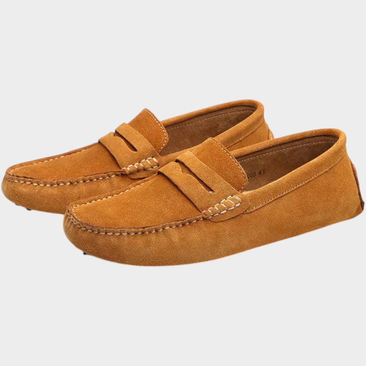 Esmestine | Women's Orthopedic Comfort Suede Penny Loafers Slip-On Design — Light Brown