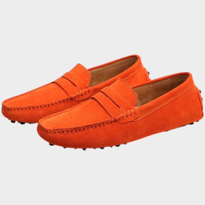 Esmestine | Women's Orthopedic Comfort Suede Penny Loafers Slip-On Design — Orange
