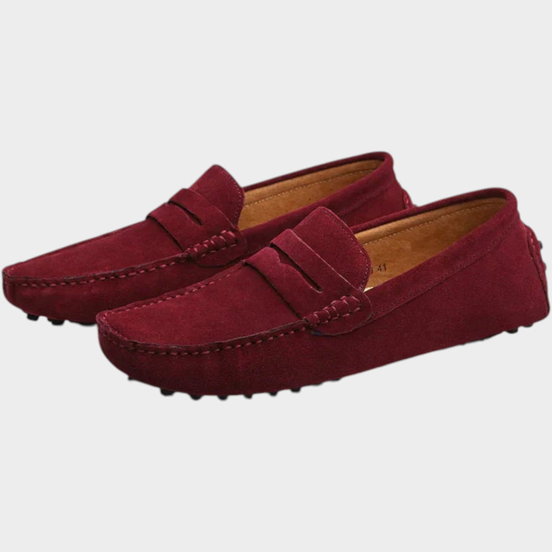 Esmestine | Women's Orthopedic Comfort Suede Penny Loafers Slip-On Design — Red