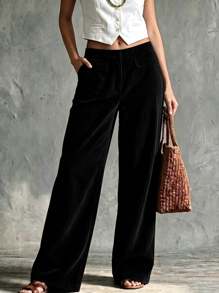 Esmewen | Women's Wide-Leg Corduroy Pants — Black