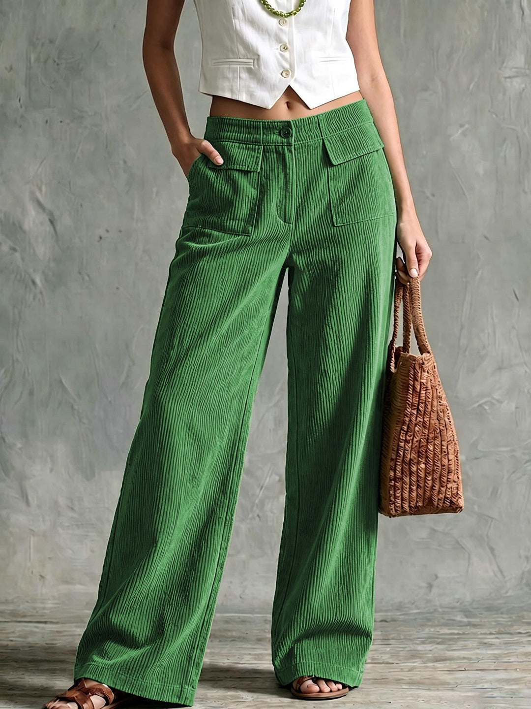Esmewen | Women's Wide-Leg Corduroy Pants — Green