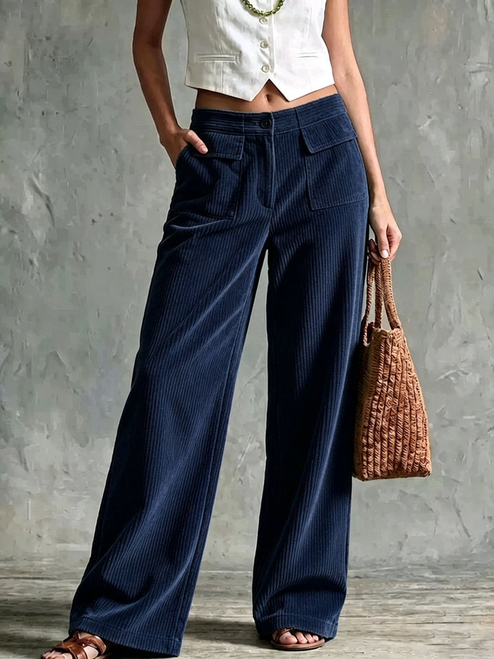 Esmewen | Women's Wide-Leg Corduroy Pants — NavyBlue
