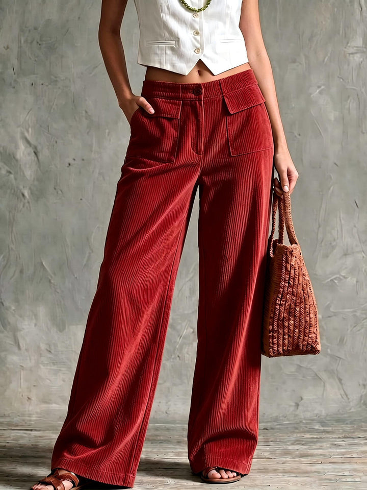 Esmewen | Women's Wide-Leg Corduroy Pants — Red