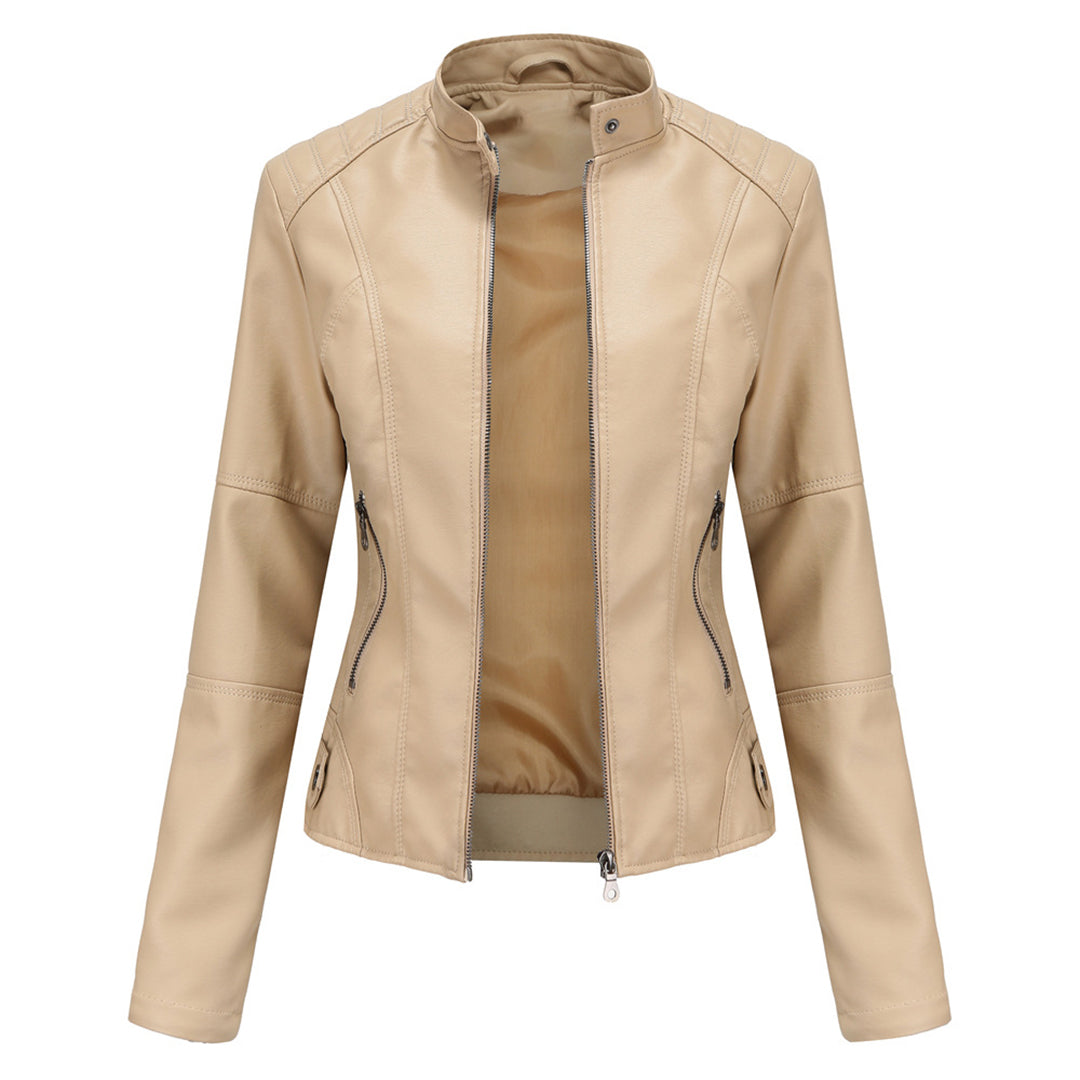 Eulalia | Women's Lightweight Casual Stand Collar Zipper Pockets Jackets — Beige