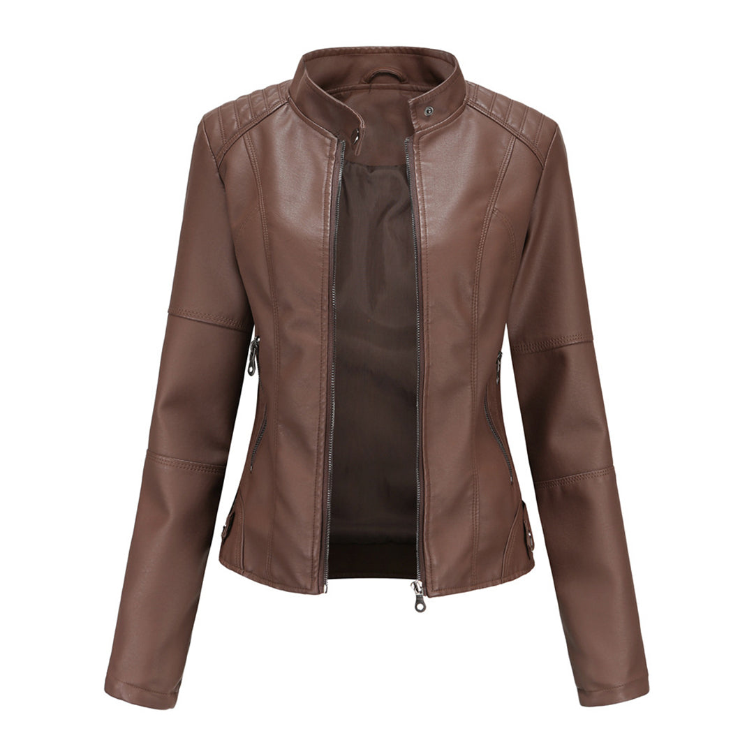 Eulalia | Women's Lightweight Casual Stand Collar Zipper Pockets Jackets — Brown