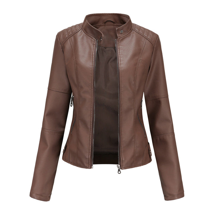 Eulalia | Women's Lightweight Casual Stand Collar Zipper Pockets Jackets — Brown