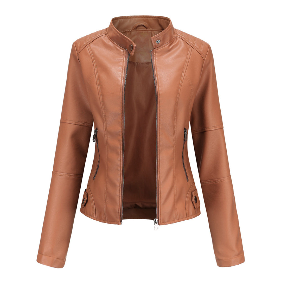 Eulalia | Women's Lightweight Casual Stand Collar Zipper Pockets Jackets — Light Brown