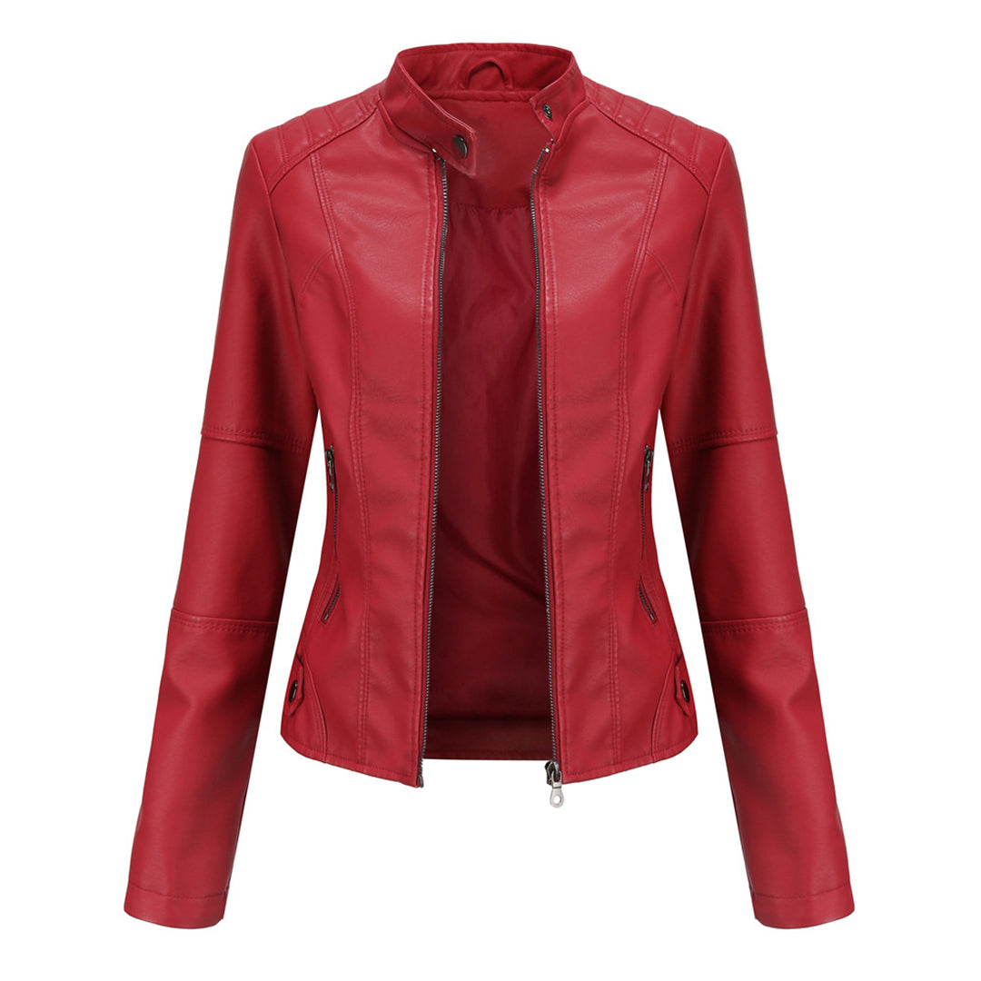 Eulalia | Women's Lightweight Casual Stand Collar Zipper Pockets Jackets — Red