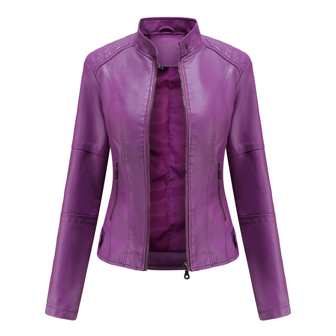 Eulalia | Women's Lightweight Casual Stand Collar Zipper Pockets Jackets — Violet