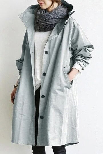 Evangeline | Women's Lightweight Casual Hooded Long Rain Jacket — Light Blue