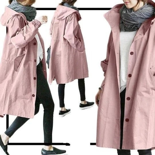 Evangeline | Women's Lightweight Casual Hooded Long Rain Jacket — Pink