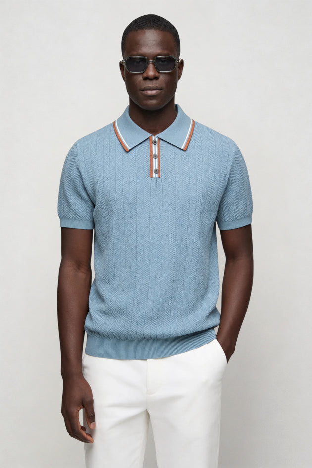 Ezekiel | Men's Cozy Caleb Knit Polo - Light Blue Sweaters — 1