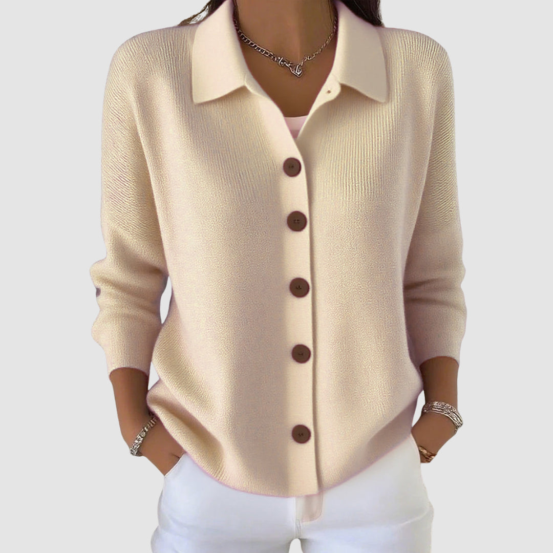 Fayeessa | Women's Knit Cozy BUTTON CARDIGAN Sweaters — Apricot