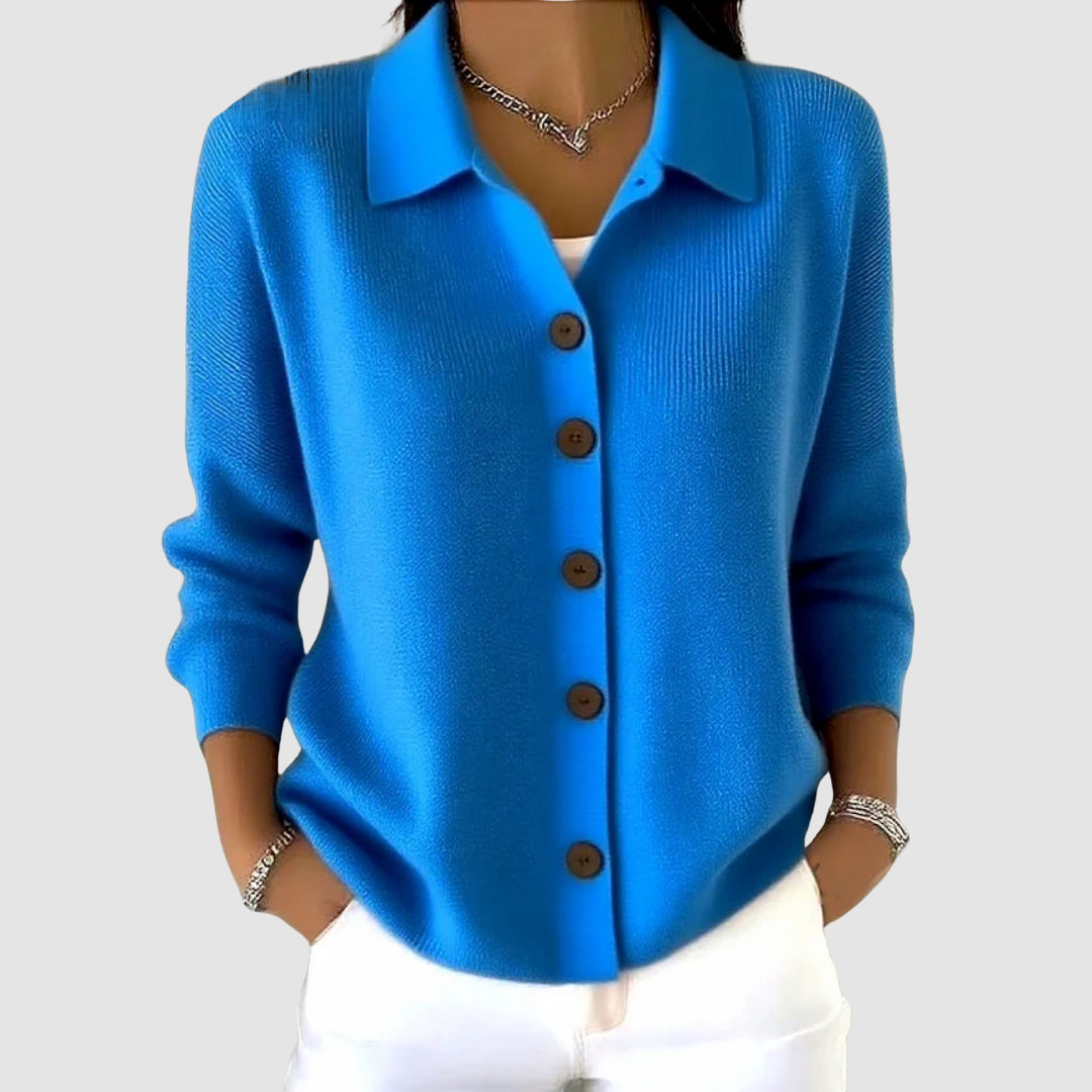 Fayeessa | Women's Knit Cozy BUTTON CARDIGAN Sweaters — Blue