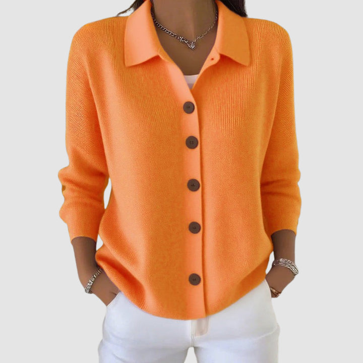 Fayeessa | Women's Knit Cozy BUTTON CARDIGAN Sweaters — Orange