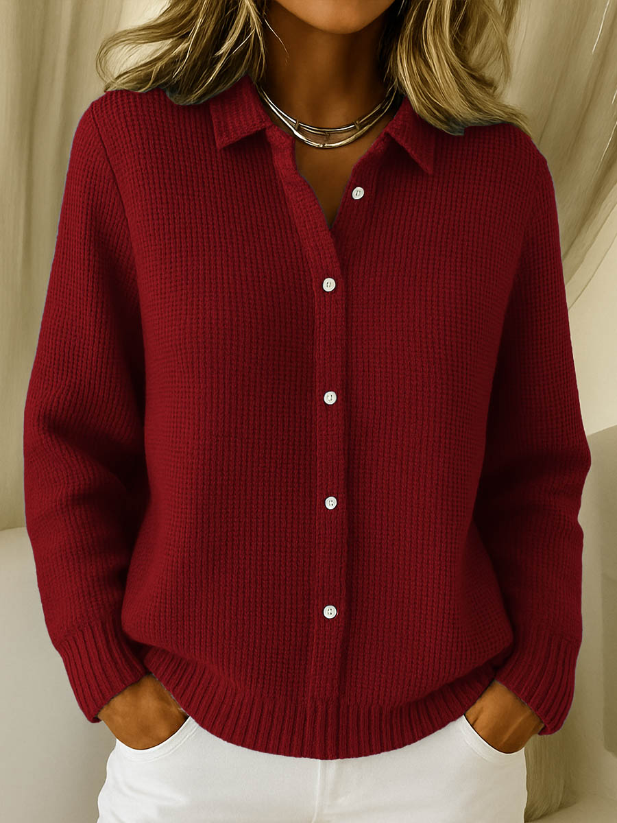 Fayewen | Women's Cozy Knitted Button Cardigan Sweaters — Red