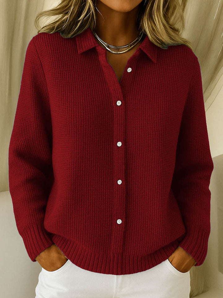 Fayewen | Women's Cozy Knitted Button Cardigan Sweaters — Red