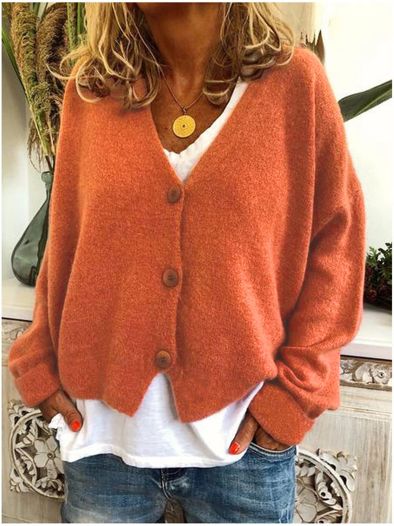 Feneen | Women's Knit V Neck Button Front