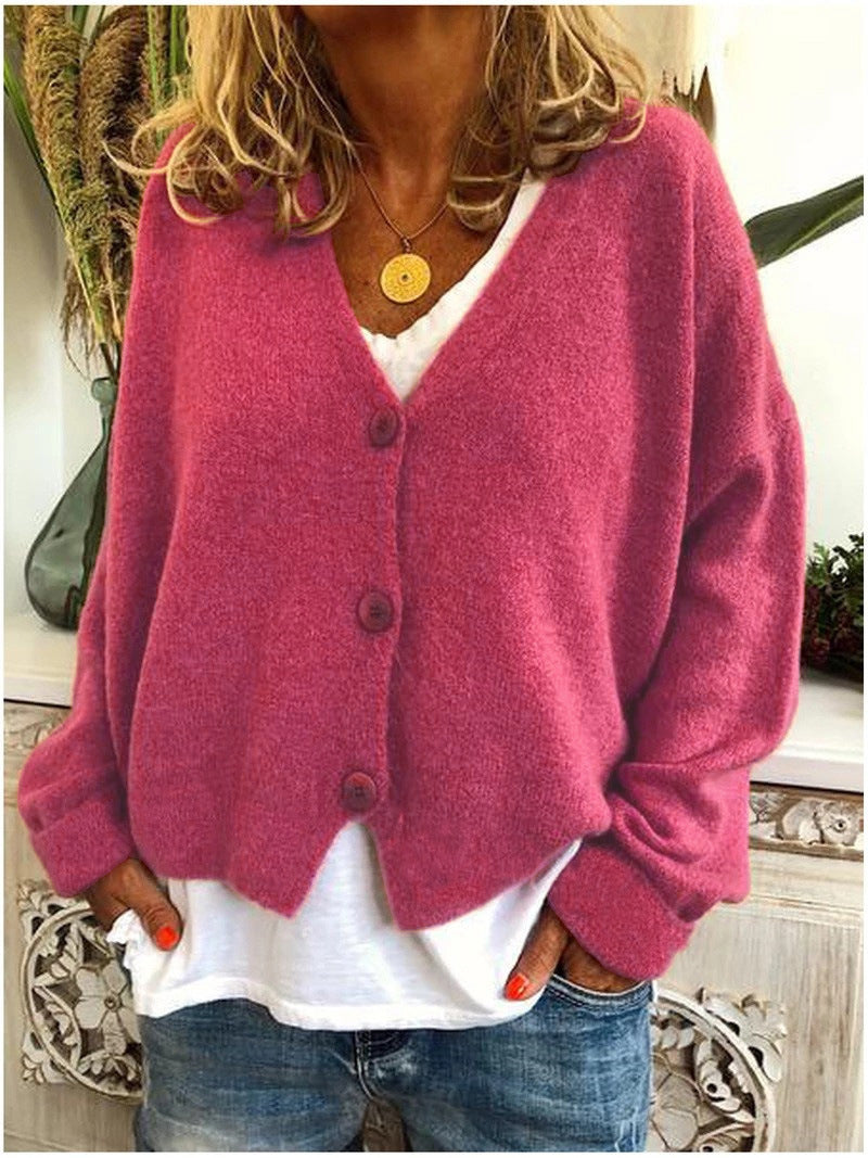 Feneen | Women's Knit V Neck Button Front