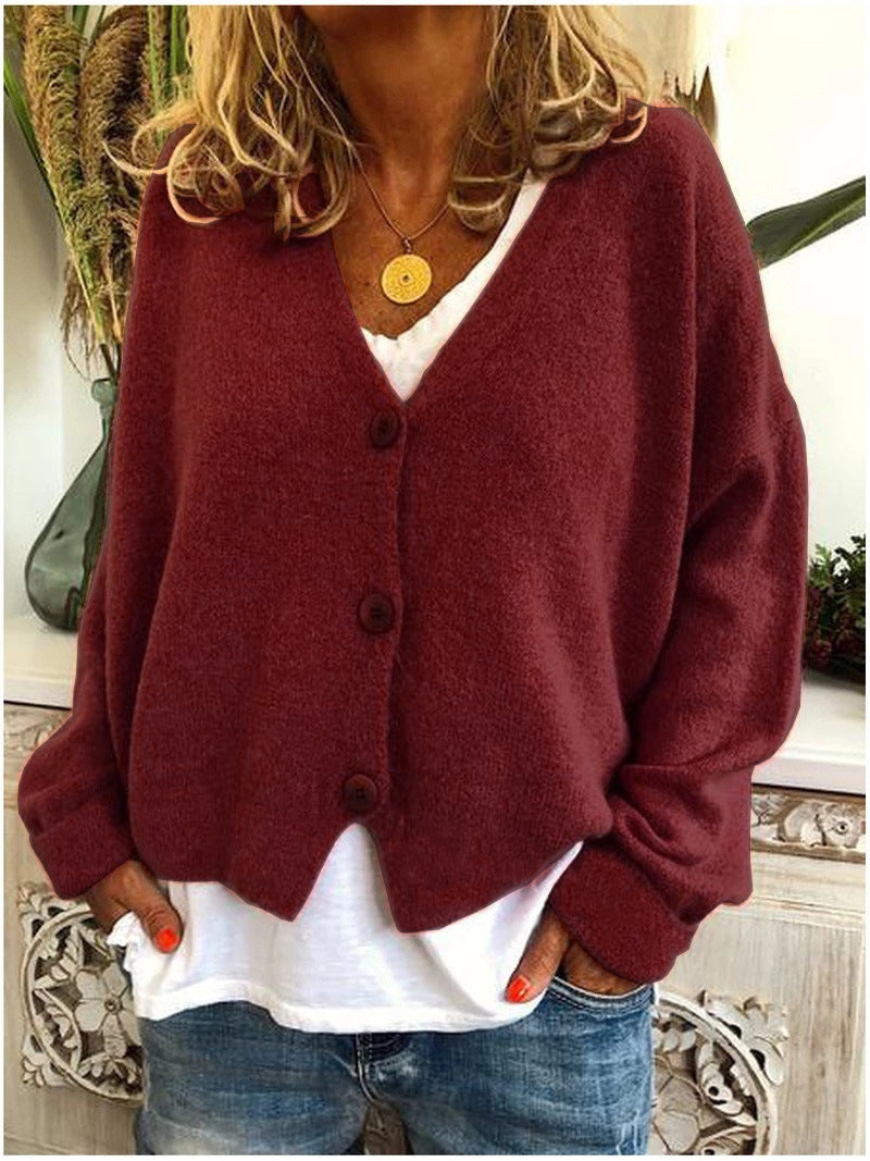 Feneen | Women's Knit V Neck Button Front