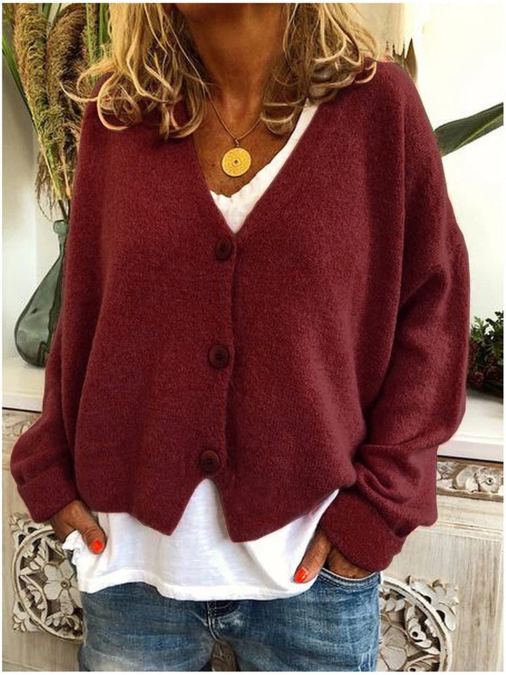 Feneen | Women's Knit V Neck Button Front