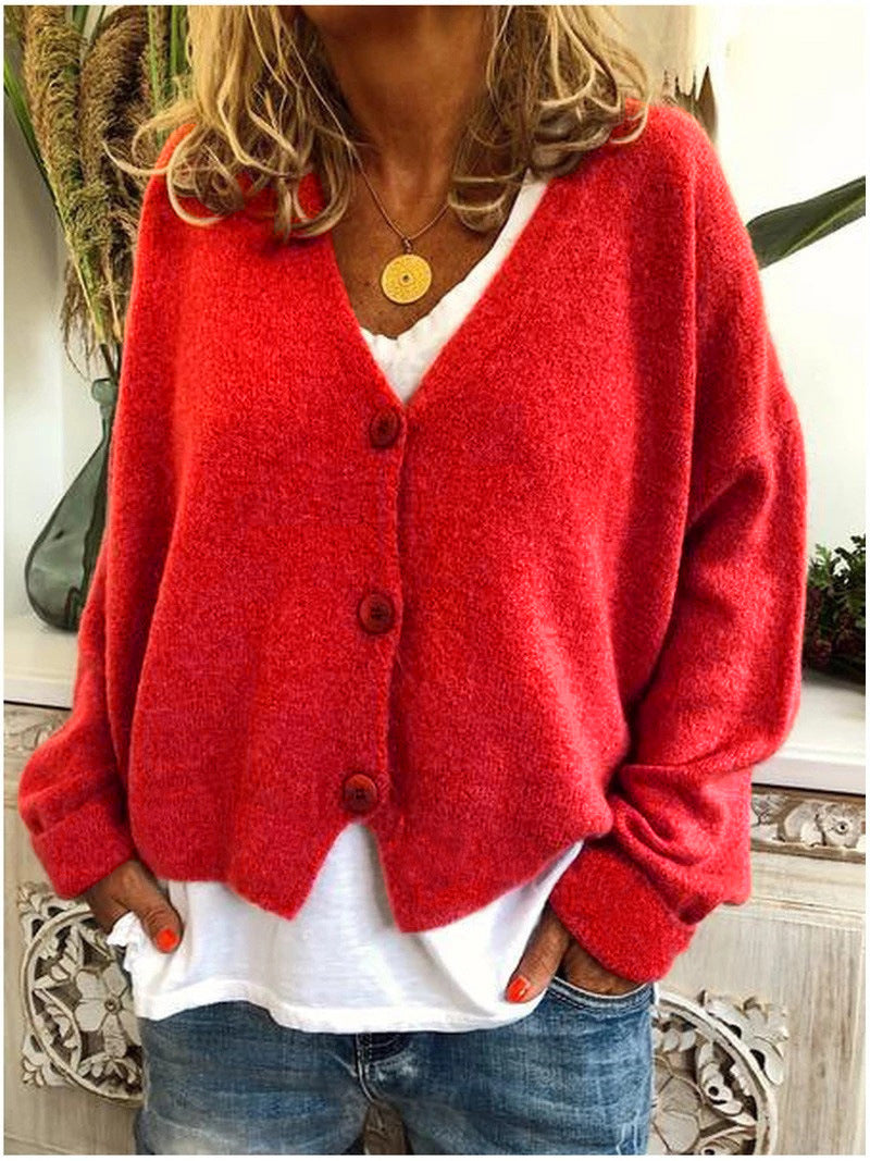 Feneen | Women's Knit V Neck Button Front