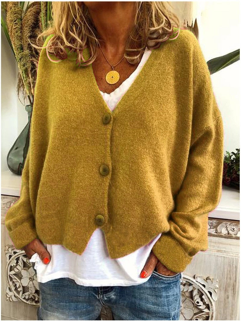 Feneen | Women's Knit V Neck Button Front