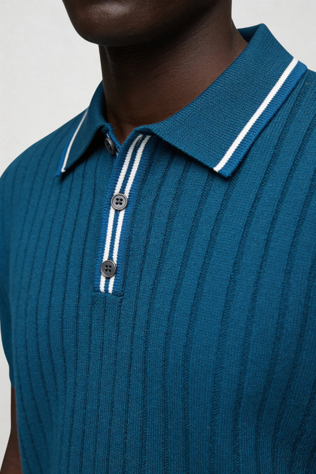 Ferdinand | Men's Cozy Caleb Knit Polo - Sapphire Blue Sweaters — 3