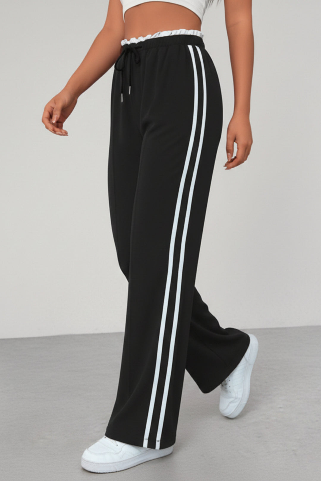 Filomena | Women's Wide-Leg Linen Wide Leg Trousers Pants — Black
