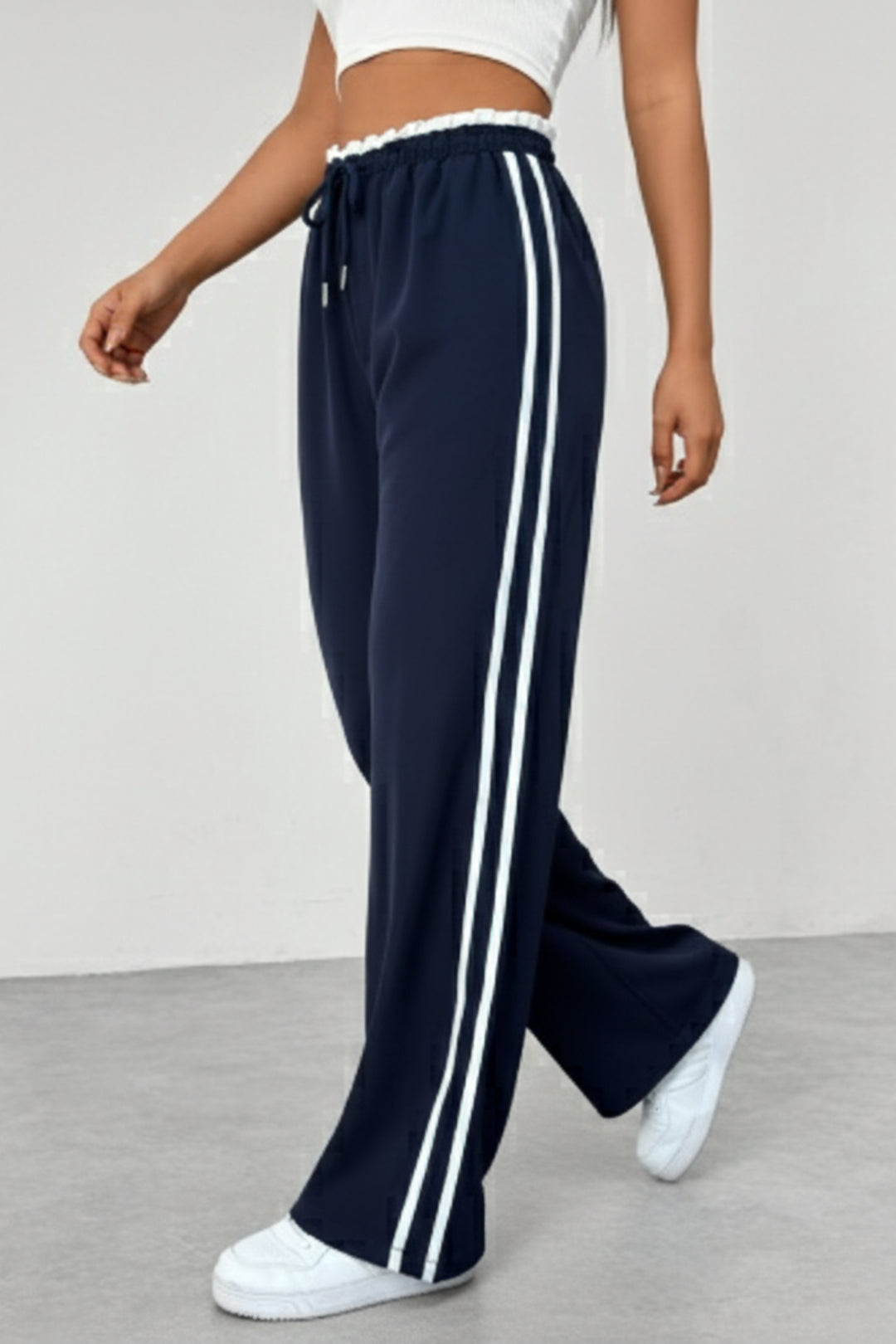 Filomena | Women's Wide-Leg Linen Wide Leg Trousers Pants — Navy